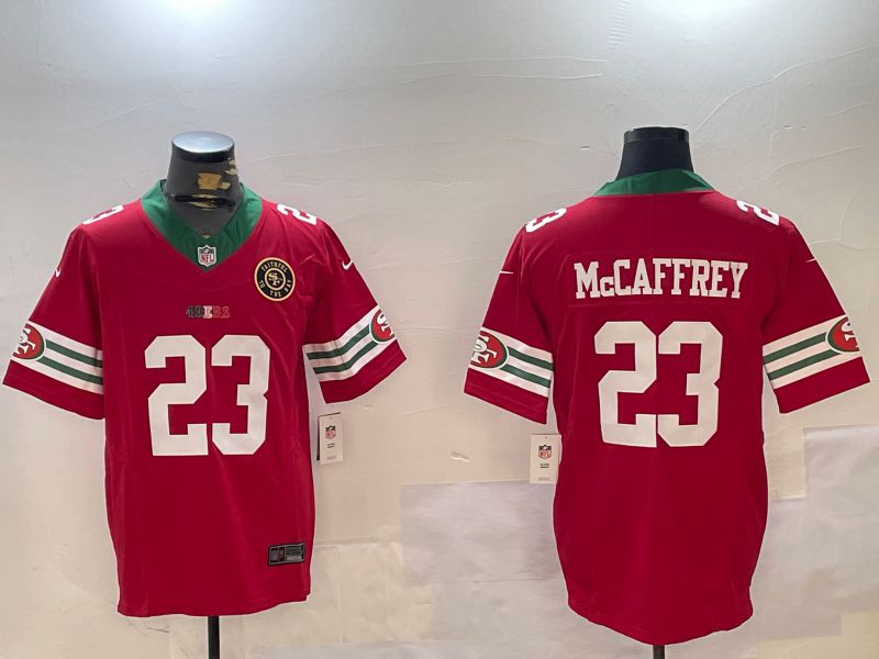 Men San Francisco 49ers 23 Mccaffrey Red Mexico three generations 2024 Nike Vapor Limited NFL Jersey style 2
